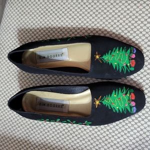 Christmas Pumps Black with Green Tree Holly Kim Roger's Womens 8.5 8 1/2